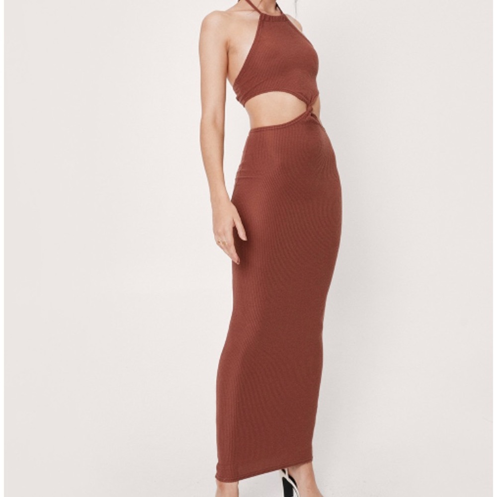 Nasty Gal Ribbed Halter Maxi Dress